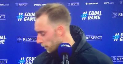 Christian Eriksen hit by coin in interview after goal with first touch on Denmark return