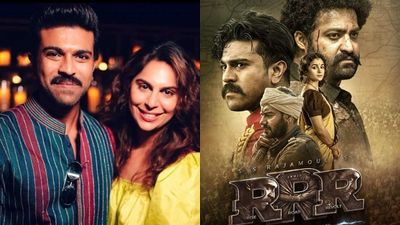 'RRR' star Ram Charan's wife Upasana happily throws confetti at a theatre screen while watching film