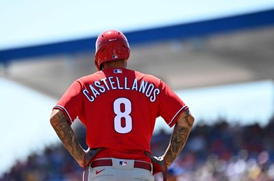 Nick Castellanos’s first hit with the Phillies interrupted the Blue Jays broadcast crew reading a DUI apology