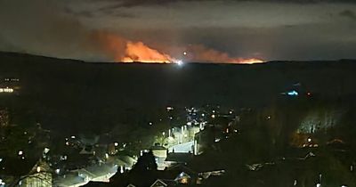 Dramatic scenes as crews battle ANOTHER moorland fire near Greater Manchester