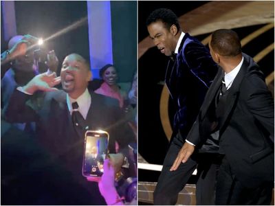 Will Smith filmed dancing to his own music at the Oscars party after hitting Chris Rock