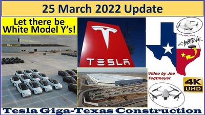 Tesla Giga Texas: White And Red Model Y Joins Blue And Black