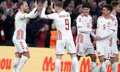 Christian Eriksen scores for Denmark on return to Copenhagen’s Parken Stadium