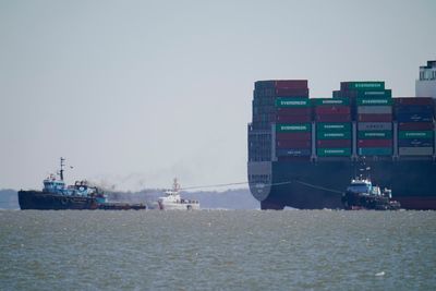 Work starts to free Ever Forward stranded in Chesapeake Bay