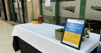 Glasgow Central staff set up welcome stall for refugees arriving from Ukraine