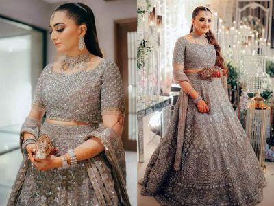 This Pakistani bride wore a silver-beige Manish Malhotra lehenga for her Dawat-e-Walima
