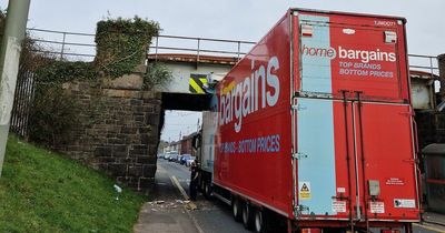 Home Bargains lorry wedged under bridge for hours in Caerphilly