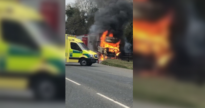 Watch: Emergency services attend scene of lorry on fire Enniskillen