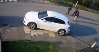 Horrifying moment machete-wielding men try to carjack mum's Audi with son inside