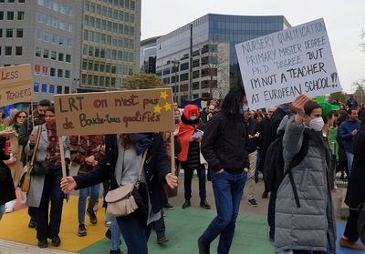 EU schools' teachers demand EU employment rights in Brussels protest