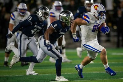 Jaguars TE coach Richard Angulo checks out Trey McBride at Colorado State’s Pro Day