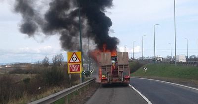 Lorry fire on Edinburgh City Bypass as plumes of smoke billow into sky and blaze crews tackle flames
