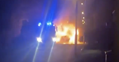 Inferno as car bursts into flames after being stolen by joyriders in Cumbernauld