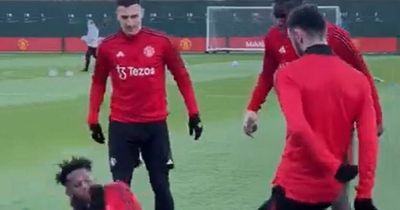 Bruno Fernandes celebrates new Manchester United contract with brilliant Fred moment in training