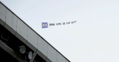 Watch as Rangers fans fly 'bring home 56' banner over Ibrox ahead of derby clash