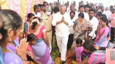 Andhra Pradesh minister Peddireddy Ramachandra Reddy inaugurates new school buildings built under Nadu-Nedu scheme