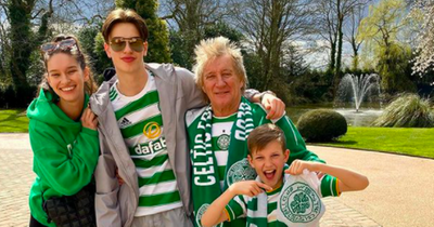 Celtic fans Rod Stewart, Martin Compston and Frankie Boyle celebrate Old Firm win