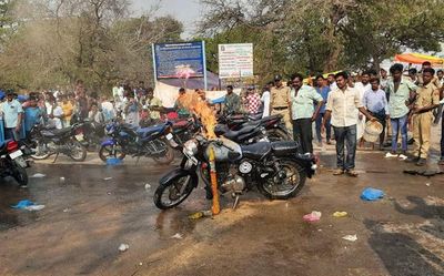 Two-wheeler catches fire in Anantapur