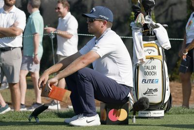 Talor Gooch, a first-time participant in the Masters, apparently not aware of the dress code at Augusta National Golf Club