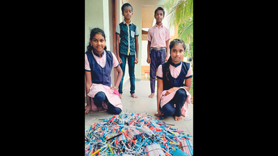 Karnataka: Class 8 students collect 4,000 disposable plastic pens in 5 months