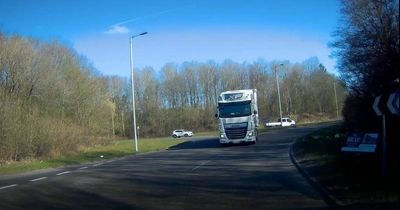 Heart stopping moment HGV goes on major Ayrshire roundabout the wrong way captured on dashcam