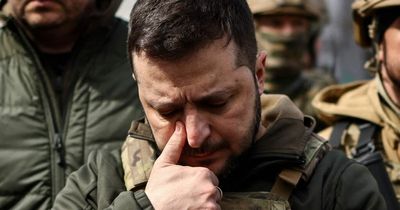 Volodymyr Zelensky fights back tears as he visits sites of Russian rape and murder