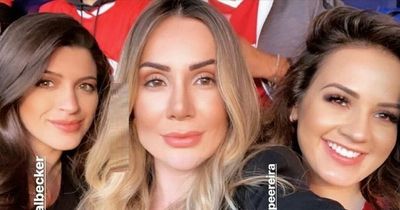 Benfica vs Liverpool: Larissa Firmino, Rebeca Tavares and Natalia Becker tuck into pizza as they watch match