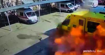 'Brit ambulance' blown up in attack at Ukrainian children's hospital that killed one