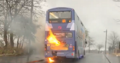 Flames engulf back of Glasgow bus after it dramatically bursts into flames while on move