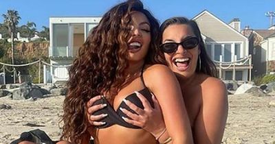 Jesy Nelson's pal grabs her boobs as star poses in thong bikini on Malibu beach