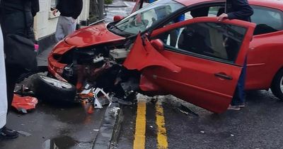 Car left destroyed and loses wheel after horror crash outside Falkirk takeaway