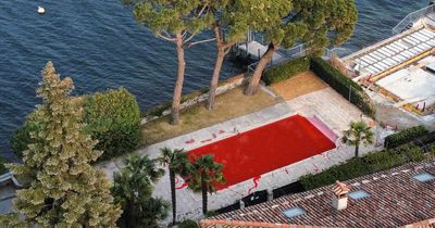 Protesters dye pool of Vladimir Putin's pal blood red after invading luxury villa
