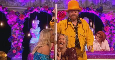 Emily Atack tongues co-host Laura Whitmore's ear in gross Celebrity Juice challenge