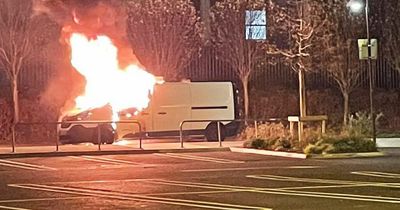 Man arrested after van set ablaze outside Dublin shopping centre