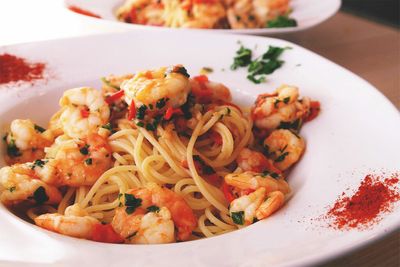 What's for dinner? Shrimp and spaghetti