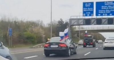 Disturbing footage of vehicles with Russian flags and 'Z' symbol on motorway in Ireland