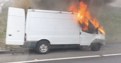 Van engulfed in flames on M9 as dramatic clip captures blaze
