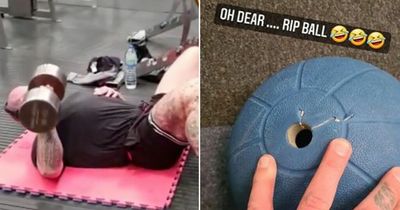 Twenty-two-stone Martyn Ford breaks medicine ball during intense gym session