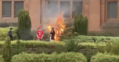 Glasgow Kelvingrove Museum fire anger as youths pose for pictures next to blaze