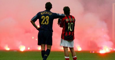 Story behind iconic 2005 Champions League photo as Milan derby descended into chaos