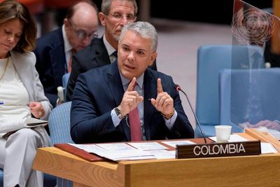 Colombia's leader touts peace efforts, says drugs are enemy