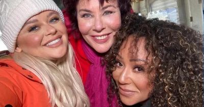 Emily Atack cosies up to Mel B and Ruby Wax before going off to get 'eaten by a bear'