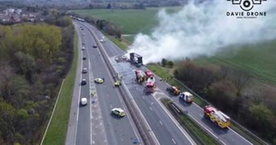Dramatic Edinburgh drone footage shows trailer going up in flames on bypass