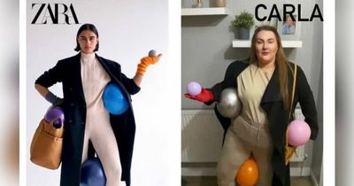 Mum mocks 'bizarre' Zara model photoshoots with kitchen foil and trench coat in hilarious pictures