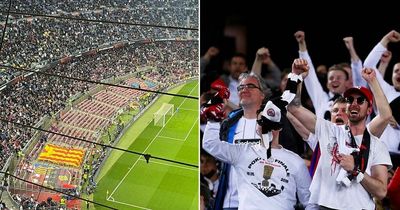 Barcelona supporters leave Camp Nou as Eintracht Frankfurt fans take over stadium
