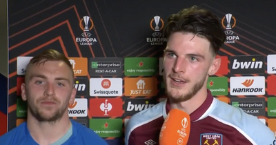 Declan Rice reacts to West Ham being denied expected Barcelona semi-final by Frankfurt