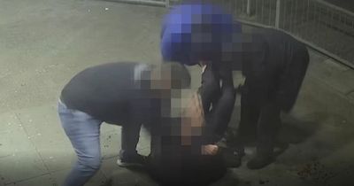 Man pulls gun on knife thug as gang beat him to the ground