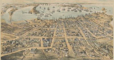 A bird's eye of view of city from 1889