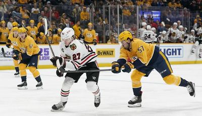 Lukas Reichel earns first NHL point, burns first contract year in Blackhawks’ loss to Predators