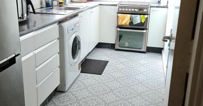 Mum transforms kitchen floor for under £50 using eBay stencil and paint